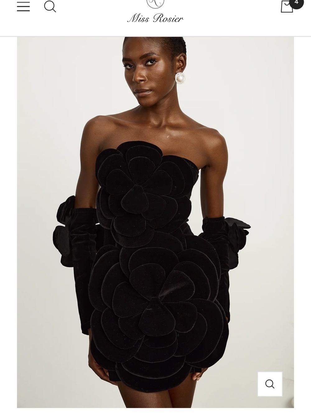 Miss Rosier Black Strapless Floral Appliqué Mini Dress